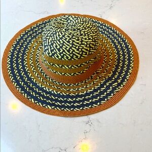 BCBGeneration Woven Sun Hat in Blue and Yellow excellent condition